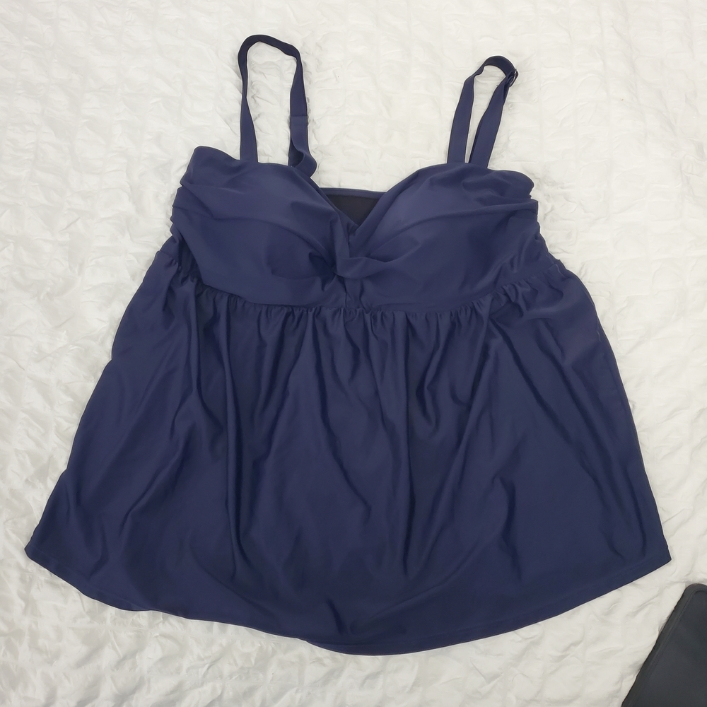 Plus Size Navy Blue Swim Tank with Twist Front Size 3X